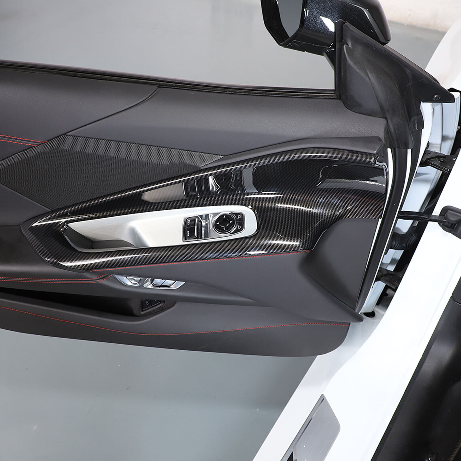 Carbon Fiber Style Interior Door Panel Trim Cover Frame For Corvette C8 2020-23