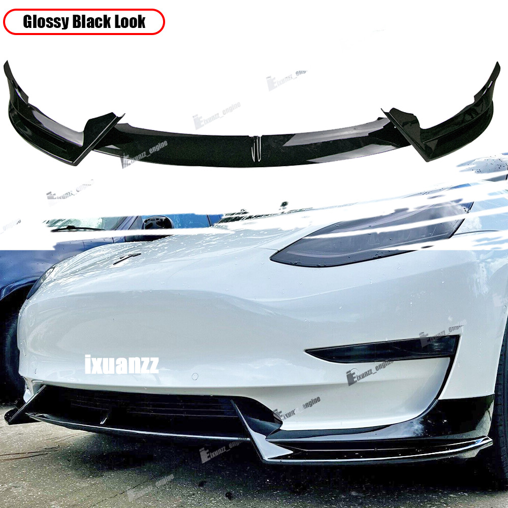 For Tesla Model 3 2017-2023 Front Bumper Lip Spoiler Splitter Glossy Black ABS