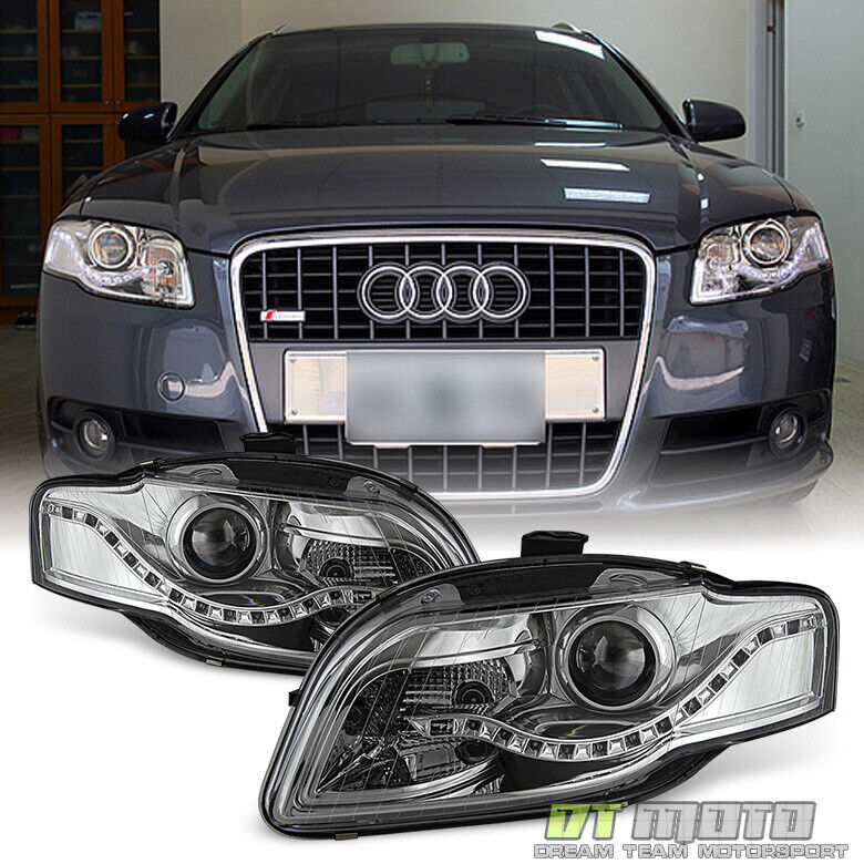2006-2008 Audi A4 S4 B7 SMD LED DRL Halogen Type Projector Headlights Left+Right