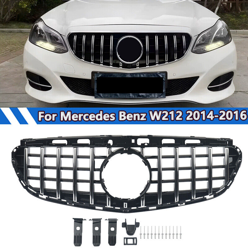 GT Style Front Grill For Mercedes W212 E300 E350 E550 2014-2016 Chrome+Black