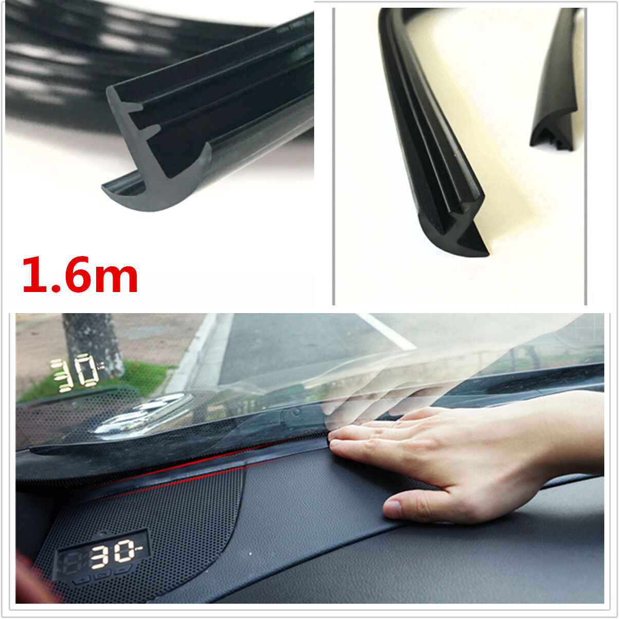 Rubber 1.6m Soundproof Dustproof Sealing Strip for Auto Car Dashboard Windshield