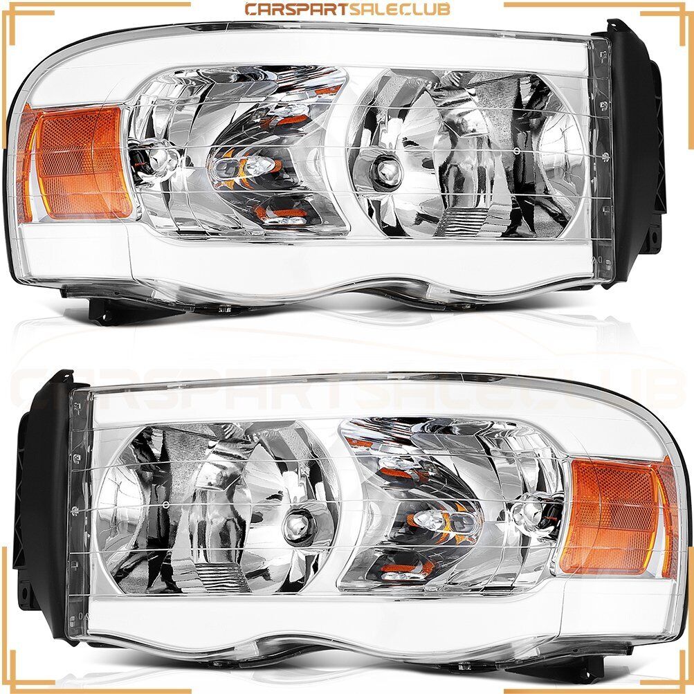 Pair Headlights Assembly For 2002-2005 Dodge Ram 1500 V8 Front Right+Left Chrome
