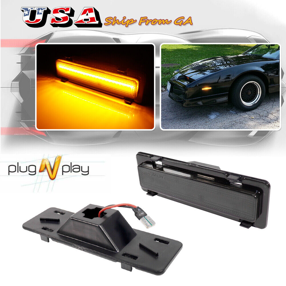 Smoked Lens Amber Full LED Strip Front Side Marker Lights For 82-92 Chevy Camaro