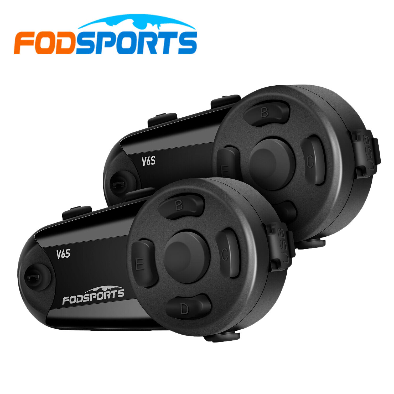 2x Fodsports V6S Motorcycle Intercom Bluetooth Helmet Headset 1000m 6 Riders FM