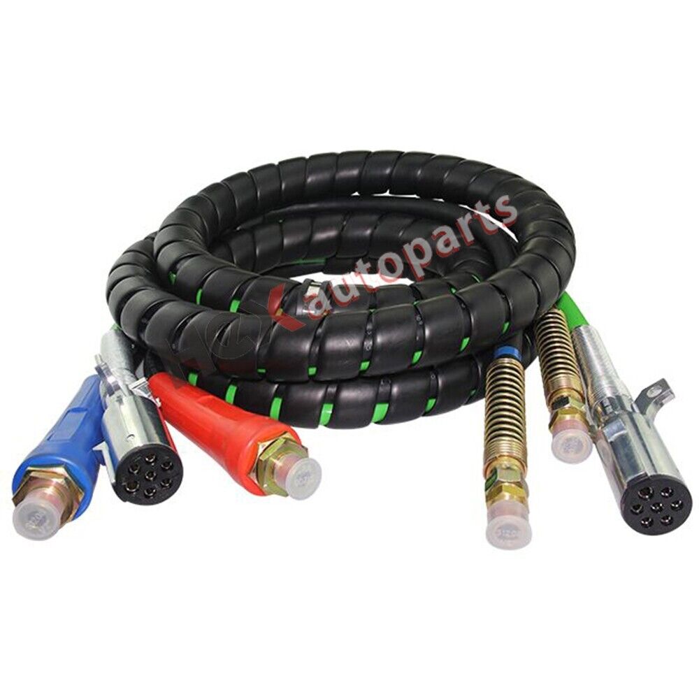 15ft 3 in 1 ABS & Air Line Hose Wrap 7 Way Electrical Cable Semi Truck Trailer