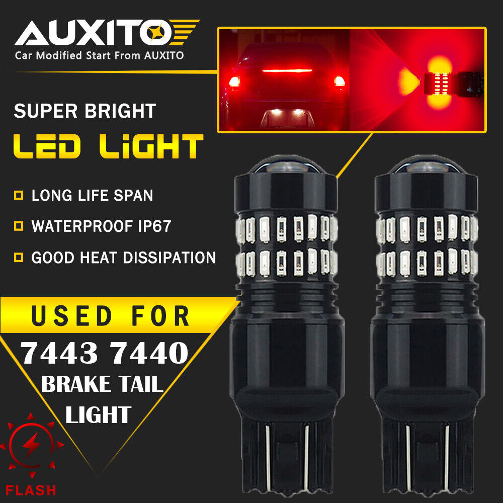 2 PC AUXITO 7443 7440 Brake Tail Stop Light Red Flash Strobe Blinking LED Bulb A