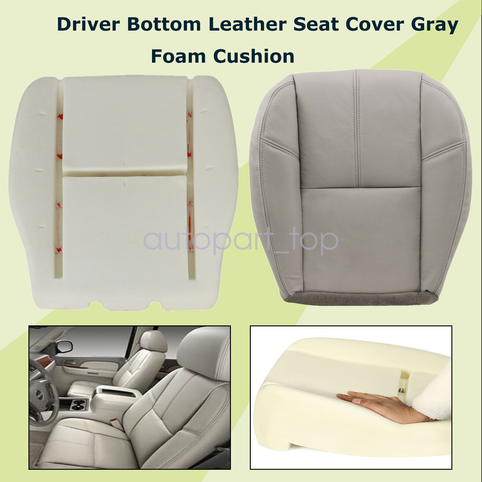 For 2007-14 Chevy Silverado 1500 2500 HD Driver Seat Cover & Foam Cushion Gray
