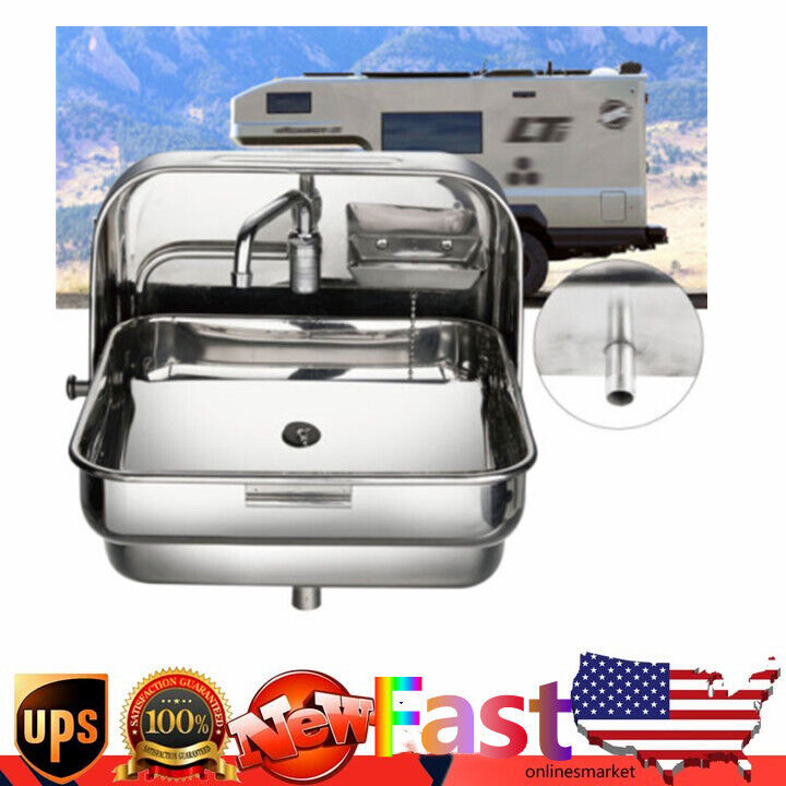for Caravan Boat RV 304 Stainless Steel Portable Folding Sink With Sink Faucet 
