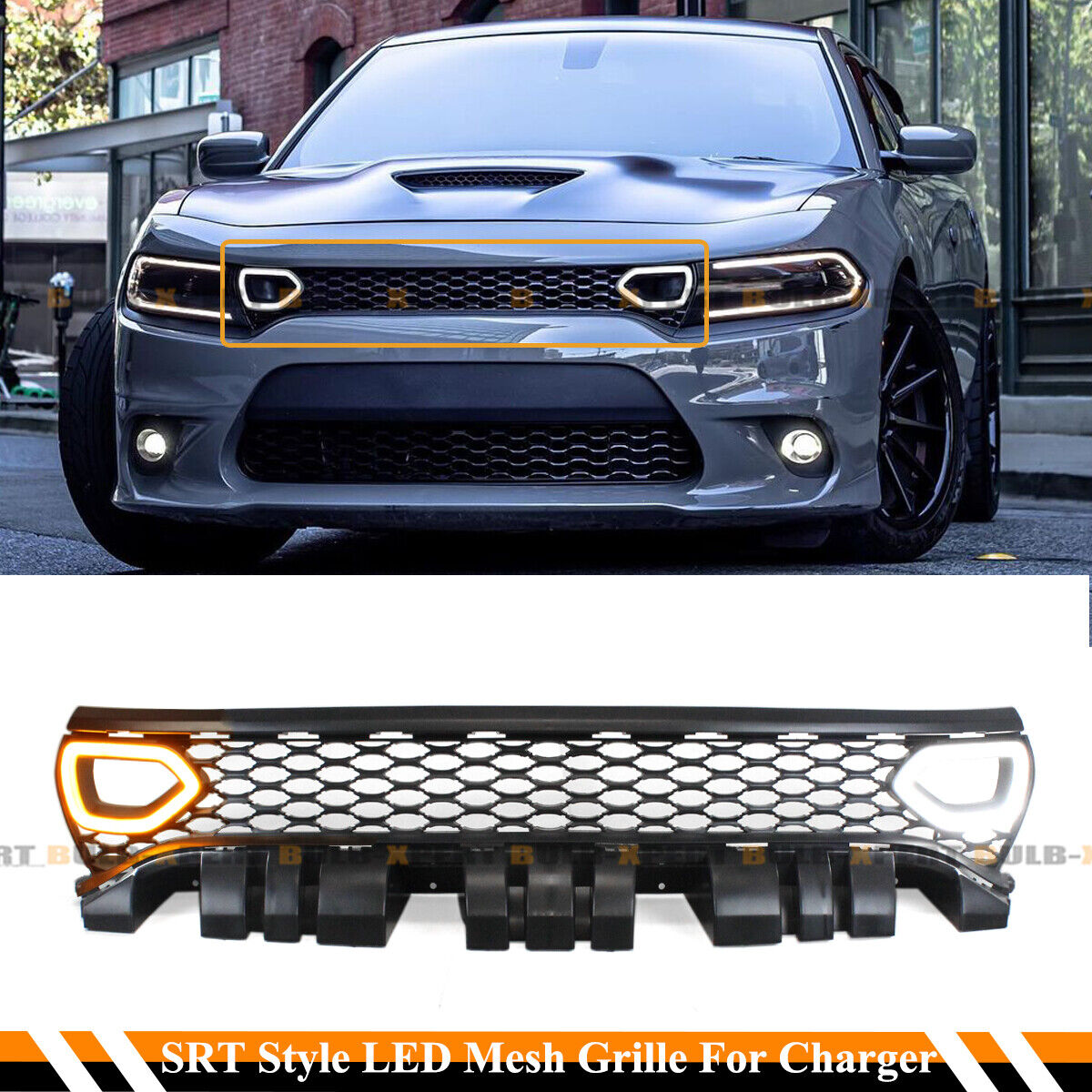 FOR 2015-23 CHARGER R/T SCAT PACK SRT SWITCH BACK DRL DUAL LED MESH GRILL GRILL