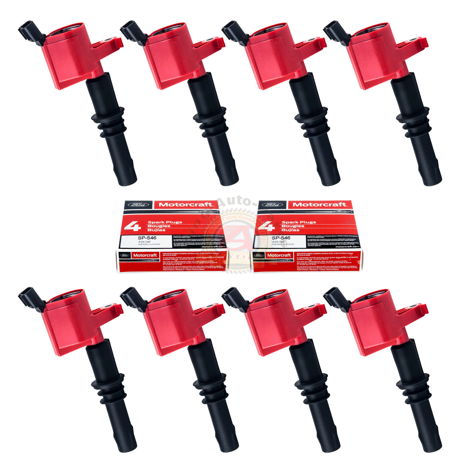 8pc High Performance Red Ignition Coils and Motorcraft Spark Plug For Ford F-150