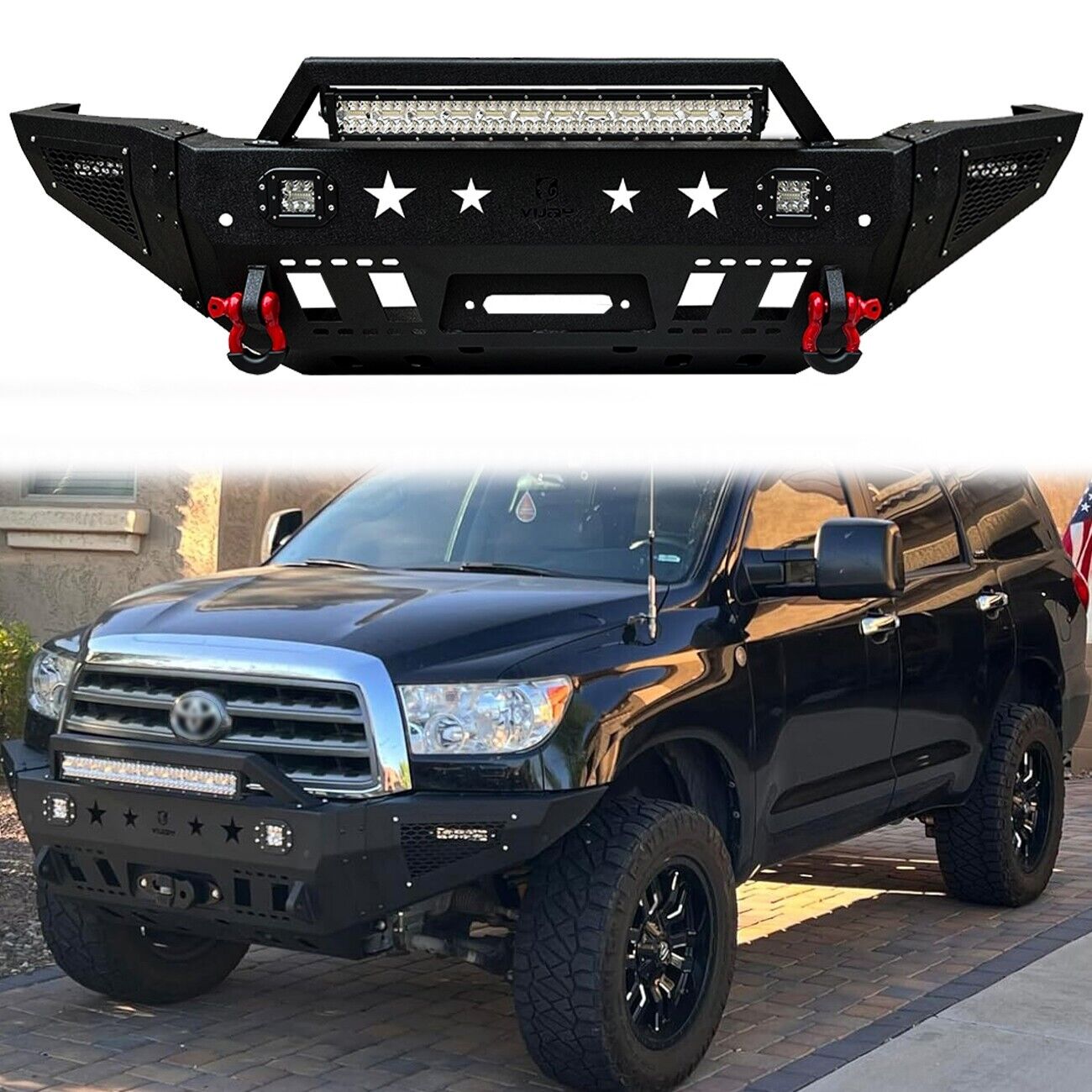 Vijay Fit 2011-2016 Sequoia Front Bumper with Winch Plate and Aluminum LED Light