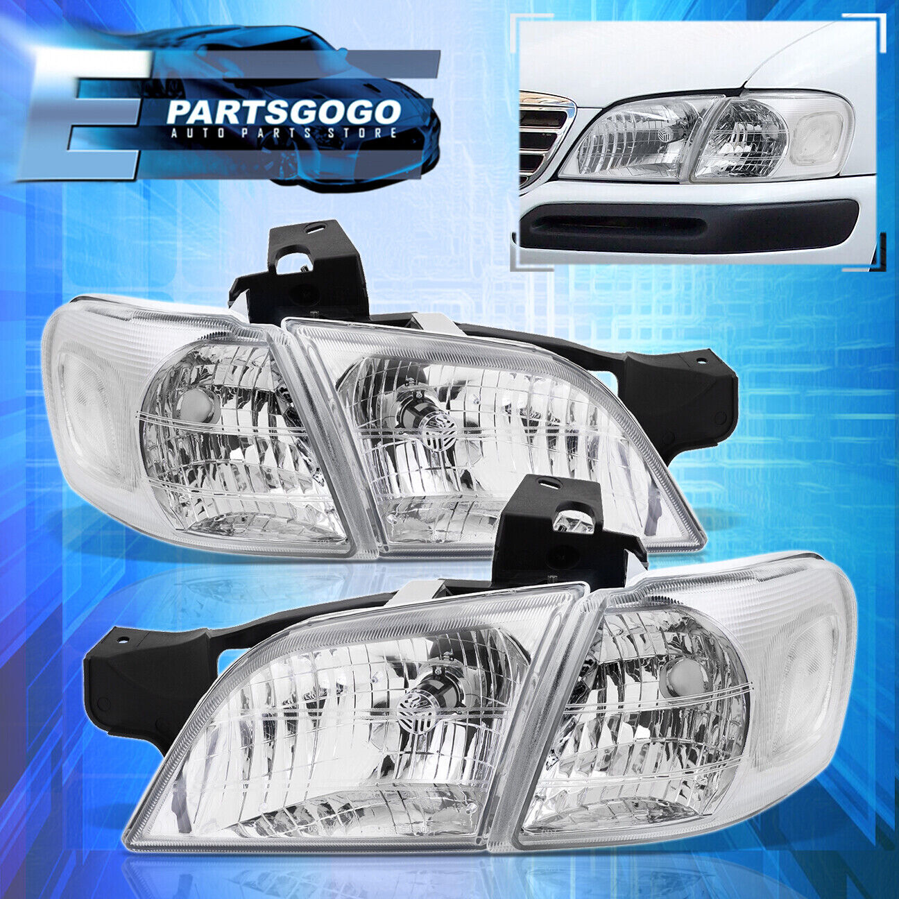 For 97-05 Chevy Venture Chrome Clear Reflector Headlights + Corner Signal Lamps