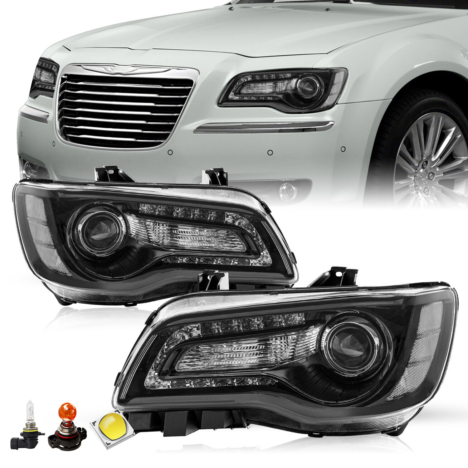 For 2015-2023 Chrysler 300 Headlight LED DRL Projector W/Bulbs Headlights LH&RH