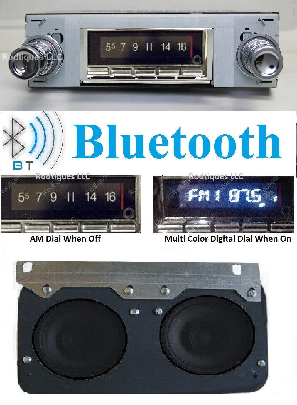 1964-67 GTO LeMans Tempest Bluetooth Stereo Radio + Dual Dash Speaker 740