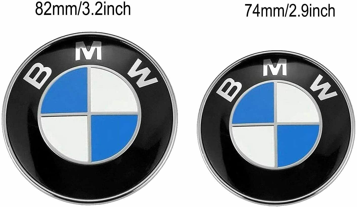  2pcs SET For BMW 1x82mm+1x74mm Front Hood Rear Trunk Emblem Badge Bonnet Logo 