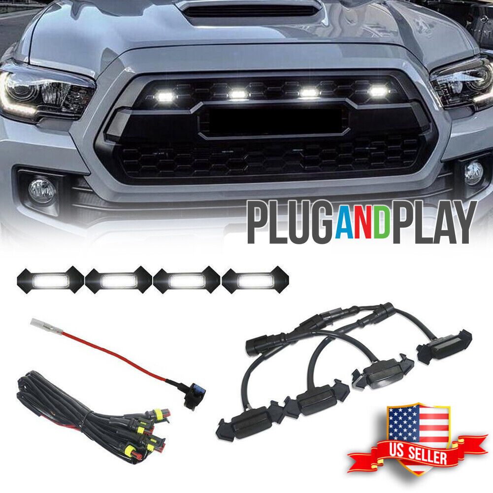 4pcs Raptor Style White LED Lamps Front Grill Lights Kit For 16-19 Toyota Tacoma