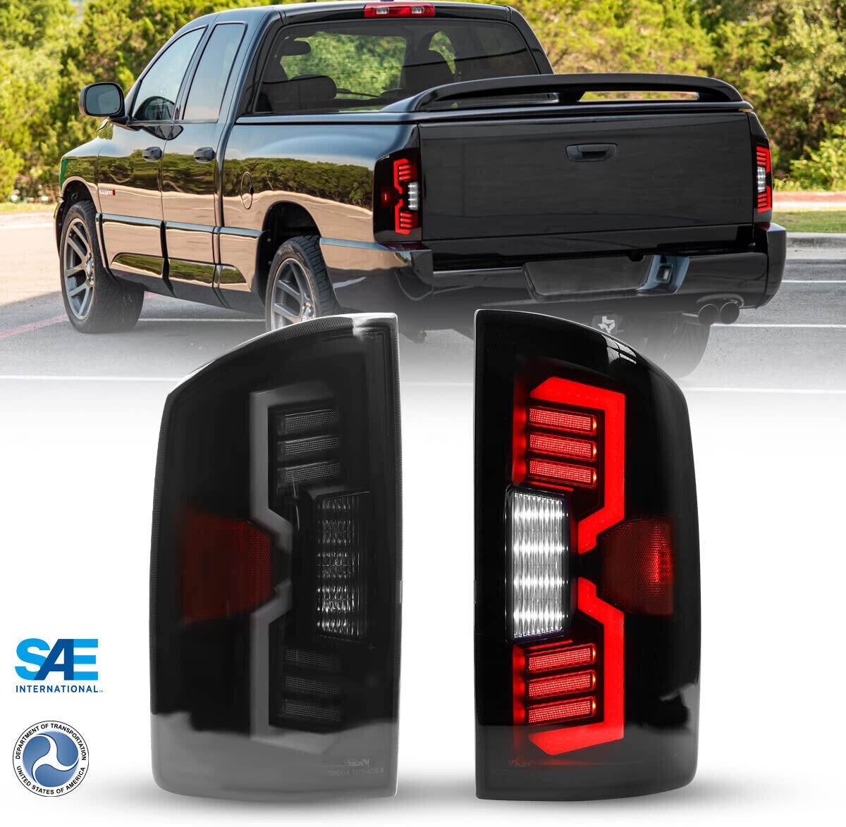 LED Sequential Tail Lights For 02-06 Dodge Ram 1500 2500 3500 Brake Clear Lamps
