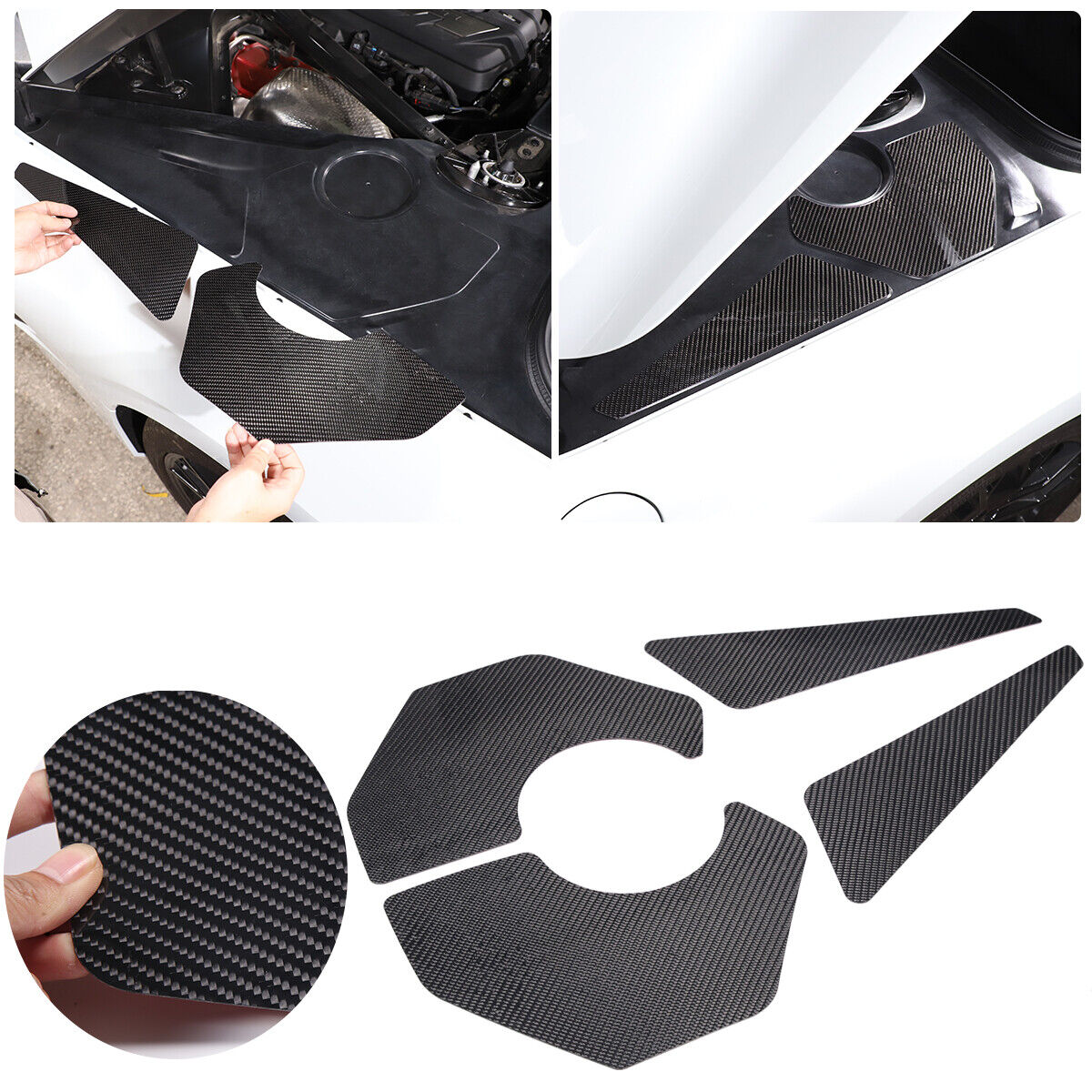 5pcs Carbon Fiber Car Engine Hood Compartment Panel Trim For Corvette C8 2020-23