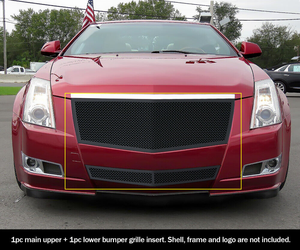 For 2008-2013 Cadillac CTS/11-14 Coupe Stainless Black Mesh Grille Insert Combo