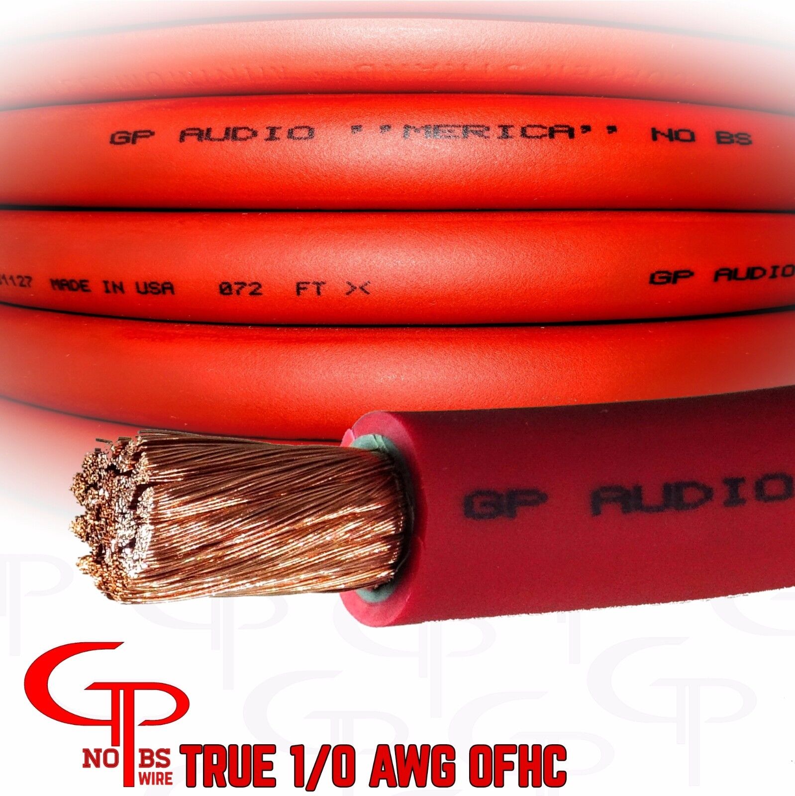 10 ft TRUE AWG 1/0 Gauge OFC COPPER RED Power Wire Ground Cable GP Car Audio