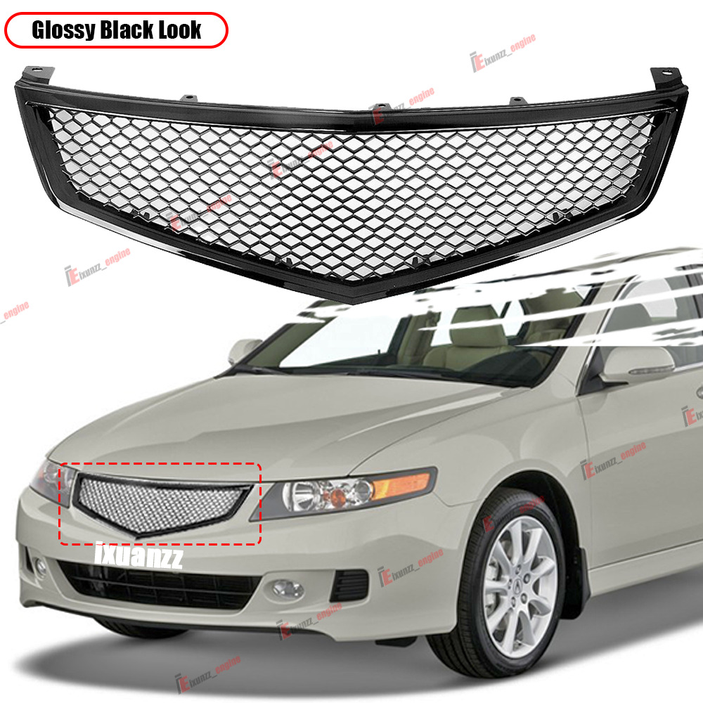 For Acura TSX 2006-2008 2007 Glossy Black Front Bumper Grille Upper Grill