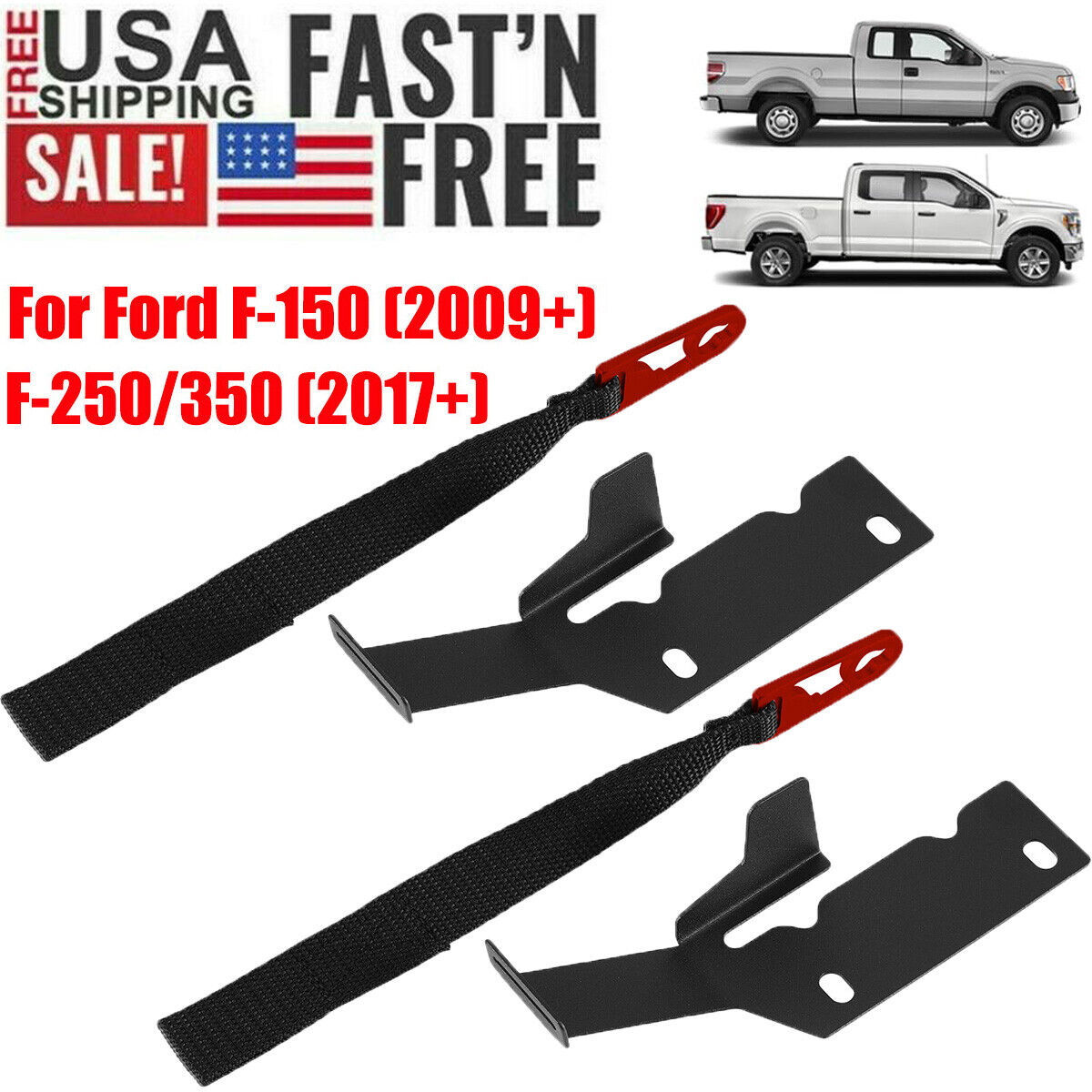 2-Sets Rear Seat Quick Latch Release Kit Black Strap Fit For Ford F150 F250 F350