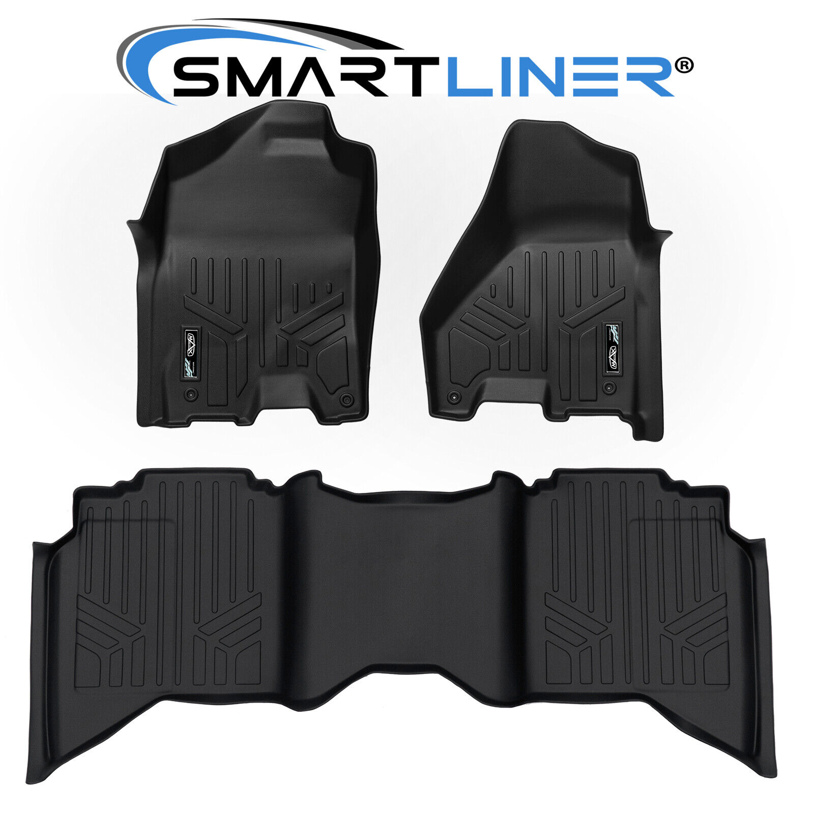 SMARTLINER Black Floor Mat Liner Set for 2012-2018 Ram 1500/2500/3500 Crew Cab