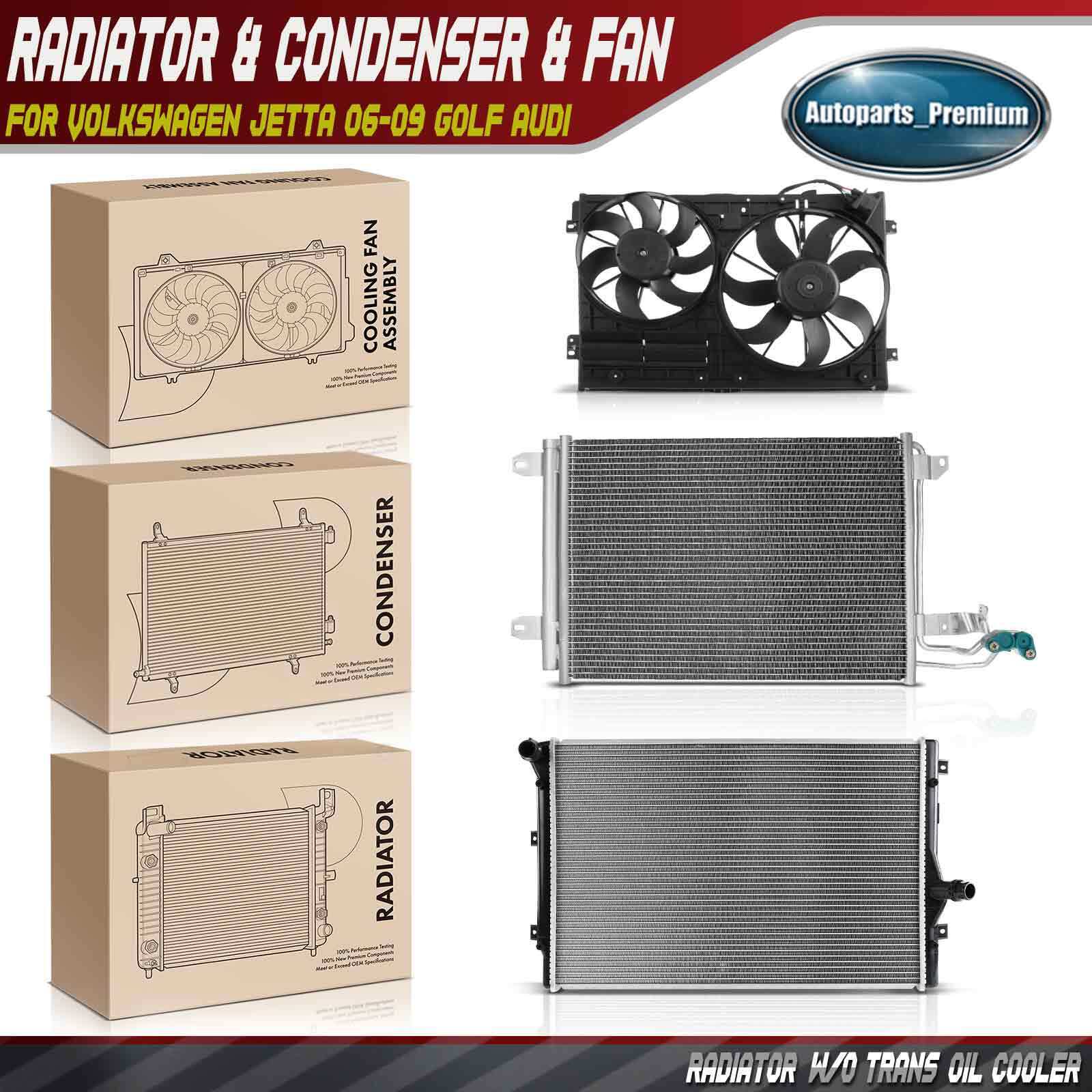 Radiator & AC Condenser & Cooling Fan Kit for Volkswagen Jetta 06-09 Golf Audi