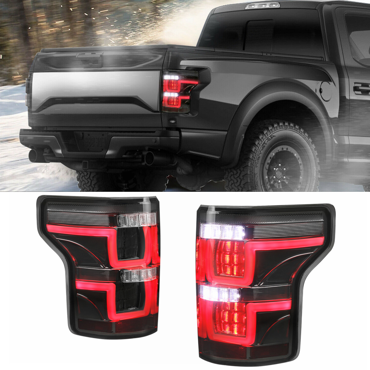 Set(2) Smoke Tinted Full LED Tail Lights Rear Lamps For 15-17 Ford F150 LH+RH