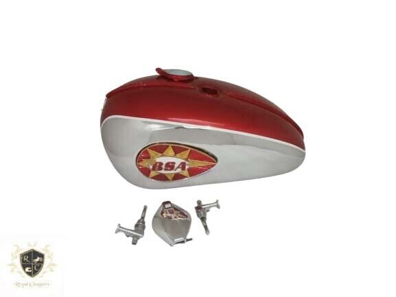 BSA A65 2 Gallon Red & Chrome Fuel Tank + Cap + Taps  |Fit For