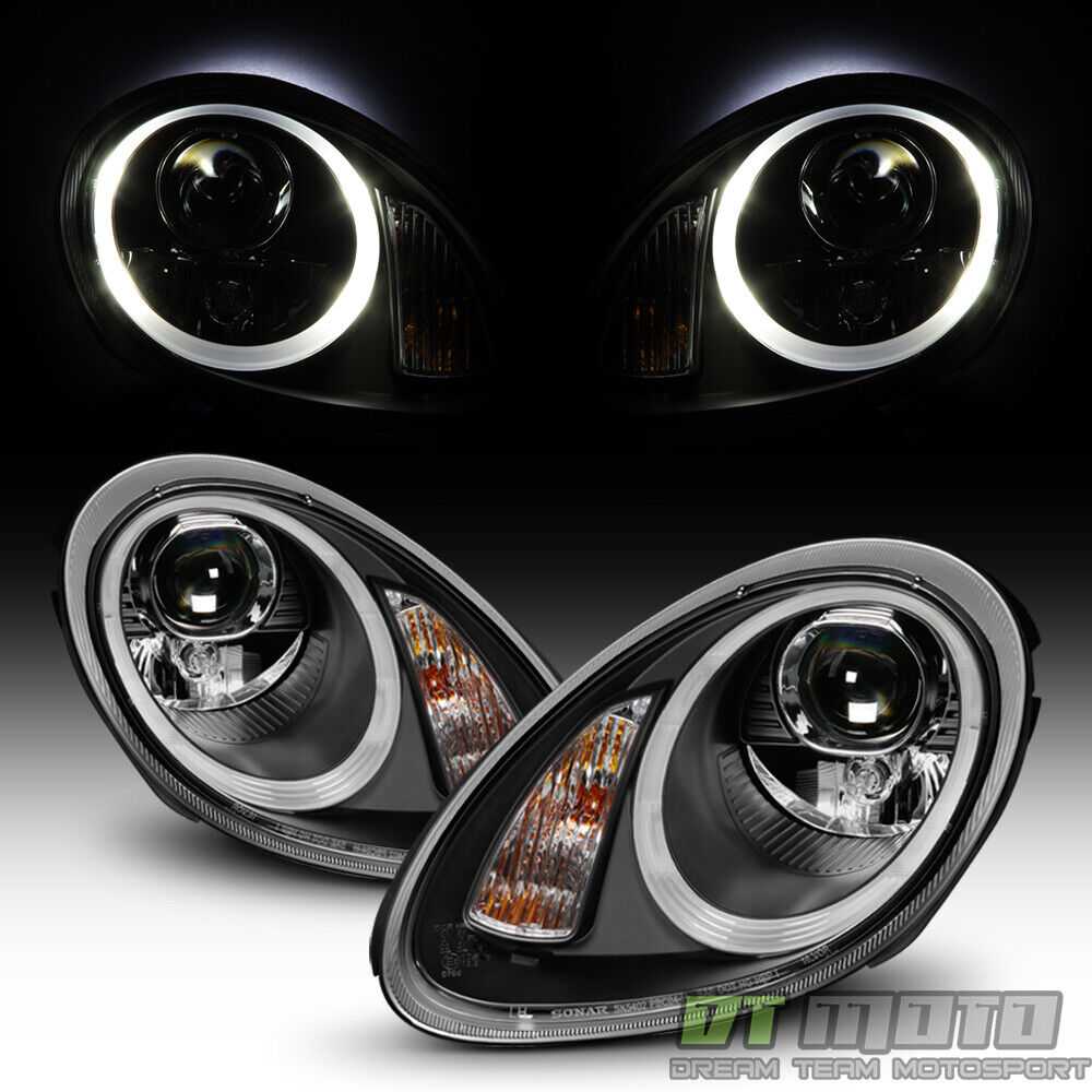 Black 2005-2008 Porsche Boxster 987 Cayman HID Type LED DRL Projector Headlights
