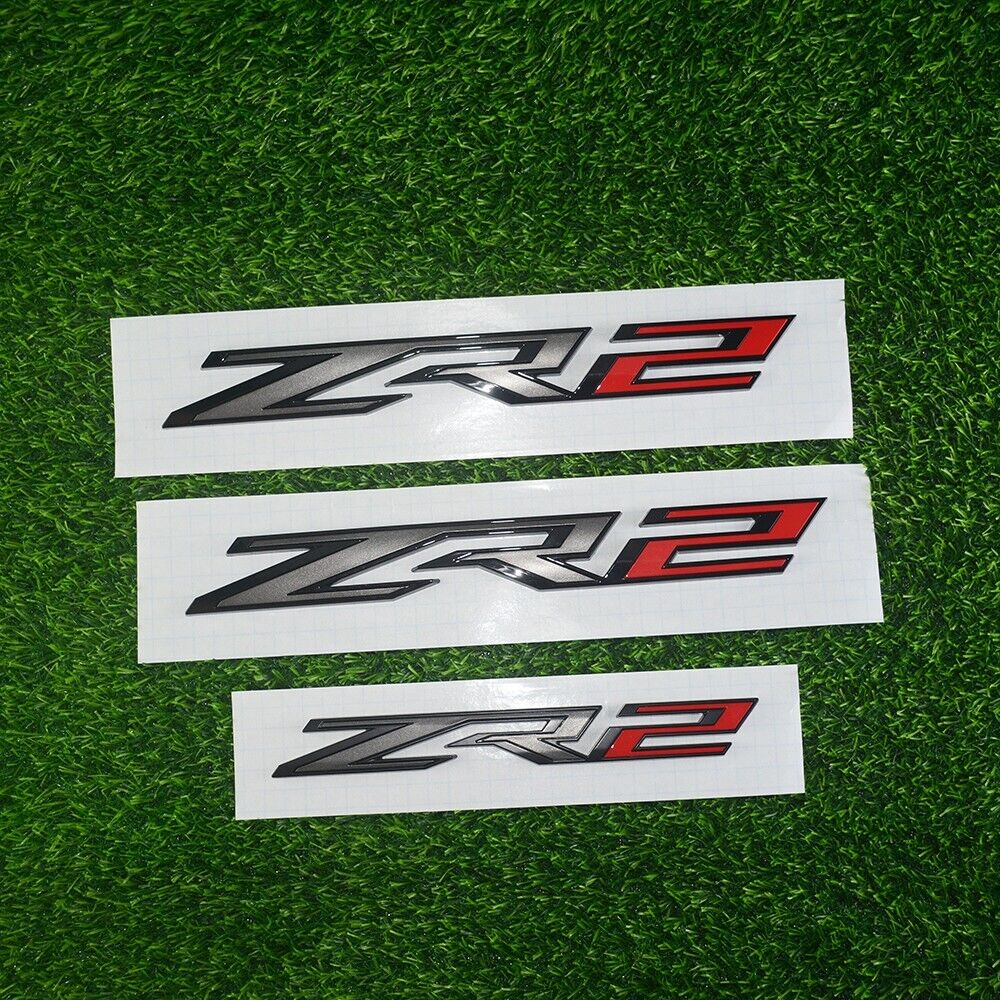 3pcs Gloss Black Red For 22-24 Silverado 1500 ZR2 Fender Tailgate Emblems Badge