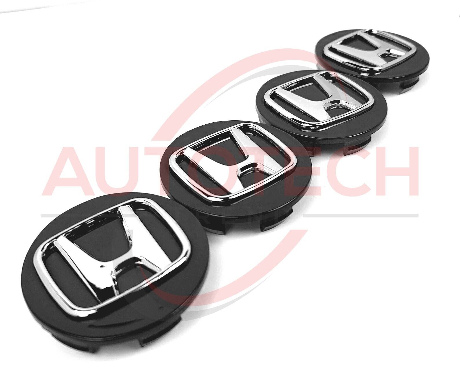 Set of 4 Honda Black Wheel Rim Center Caps Chrome Logo 69MM/2.75