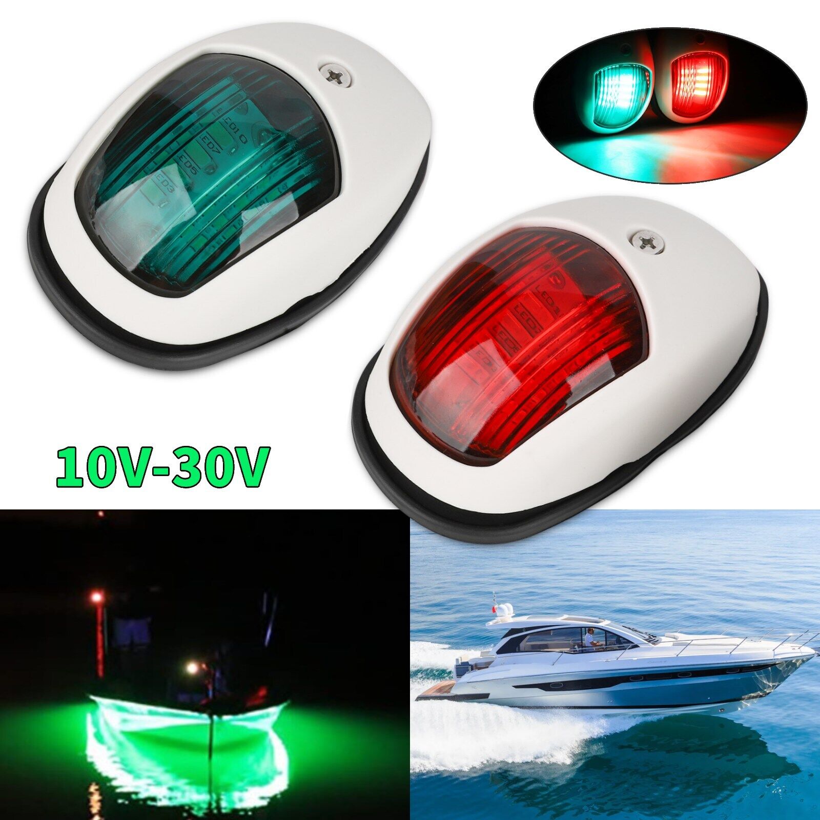2x Waterproof Red & Green 8 LED Navigation Lights Boat Pontoon Marine Bow Lamp