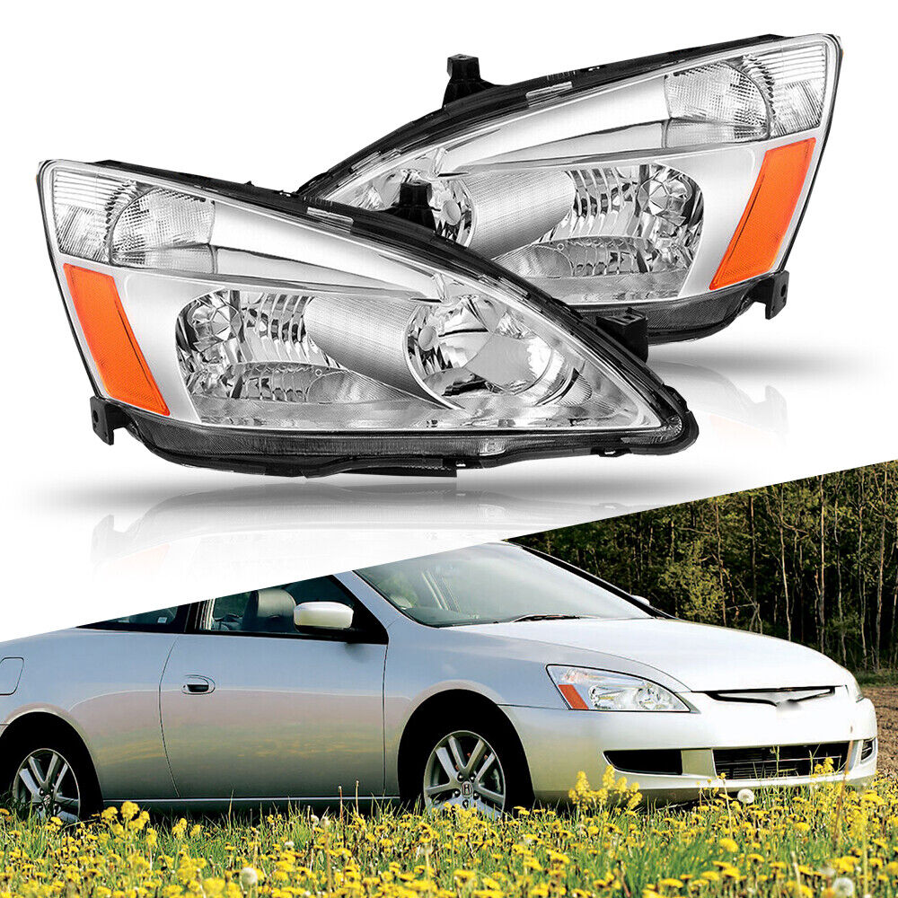 OE Style Chrome/Amber Headlight Assembly For 03-07 Honda Accord Sedan/Coupe 2x