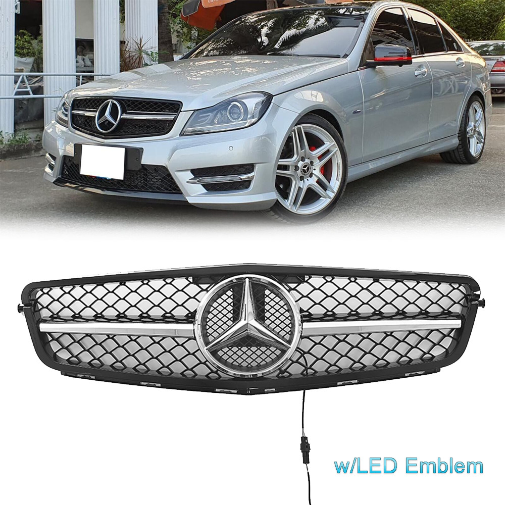 AMG Style Grille W/LED Star Chrome For Mercedes Benz 2008-2014 W204 C-Class C300