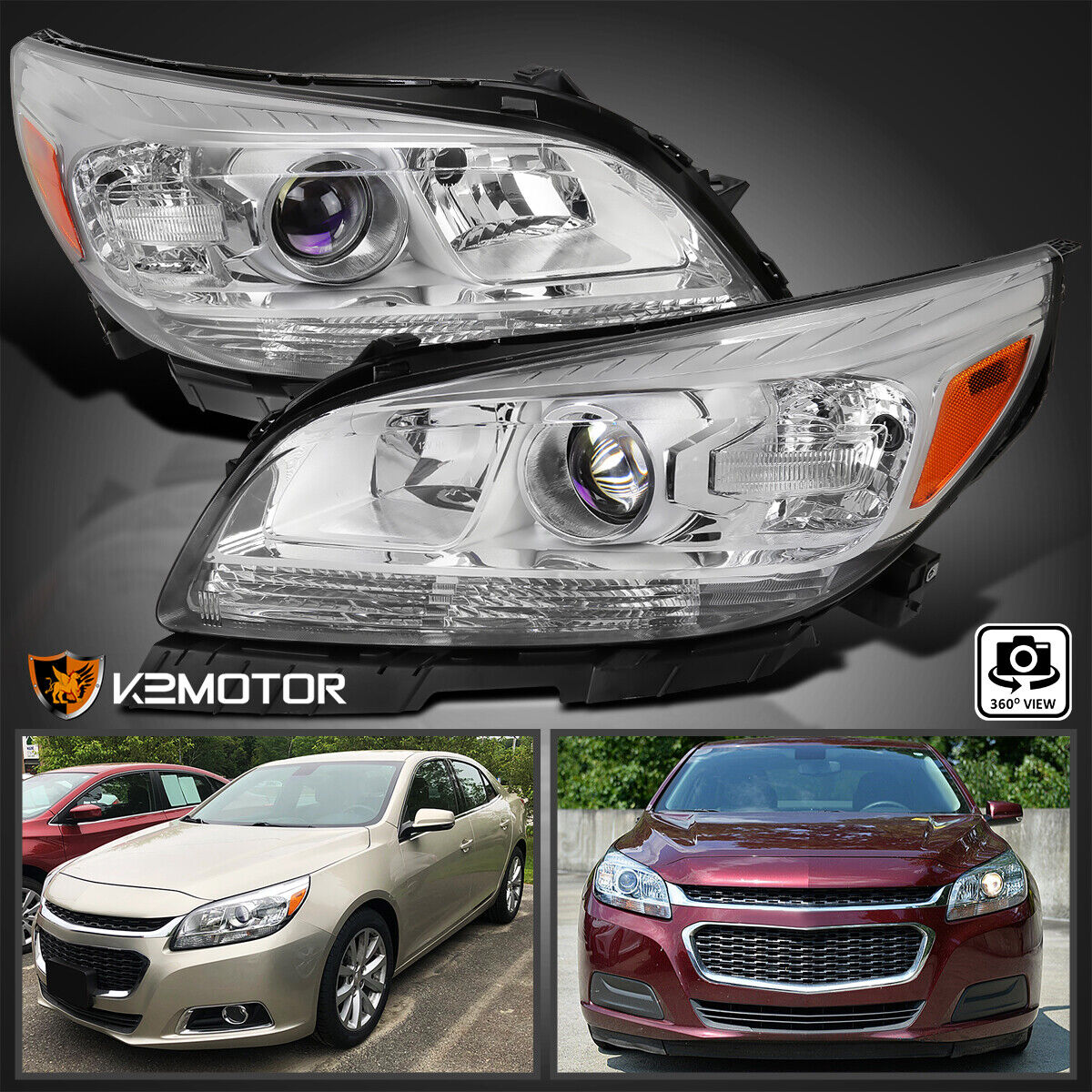 Clear Fits 2013-2015 Chevy Malibu Projector Headlights Lamps Left+Right 13-15