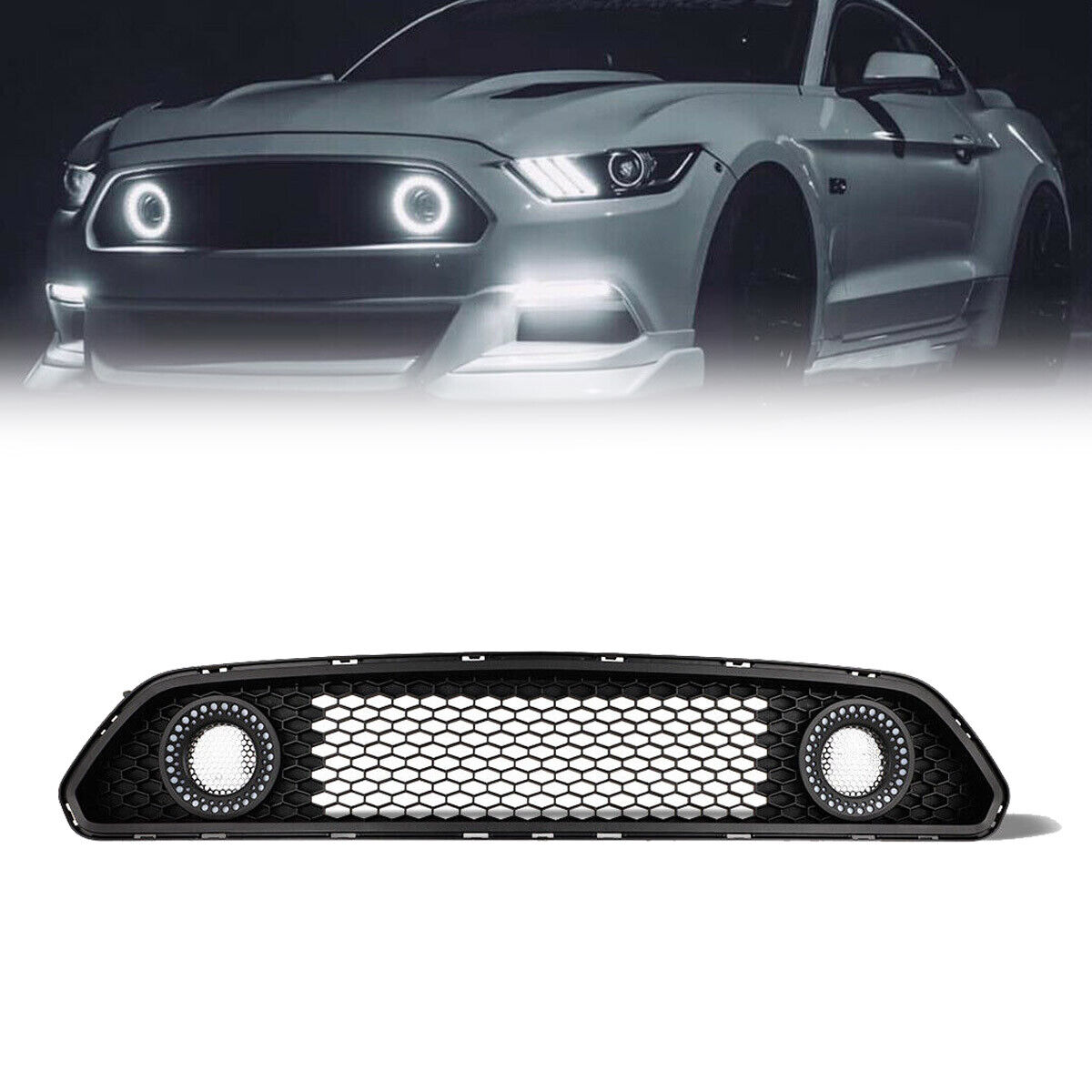 Fit For 2015 2016 2017 Ford Mustang Front Upper Grill Mesh Grille LED Light