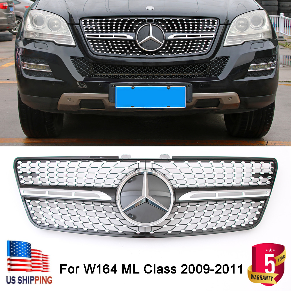 For Mercedes-Benz ML-Class W164 2009-2011 Black Front Grille Grill W/3D Emblem