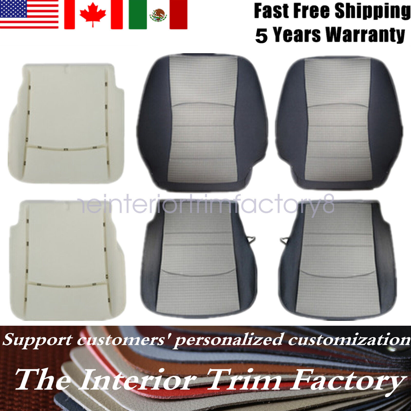 For Dodge Ram 2009-2012 Driver & Passenger Side Seat Cover & Foam Cushion Gray
