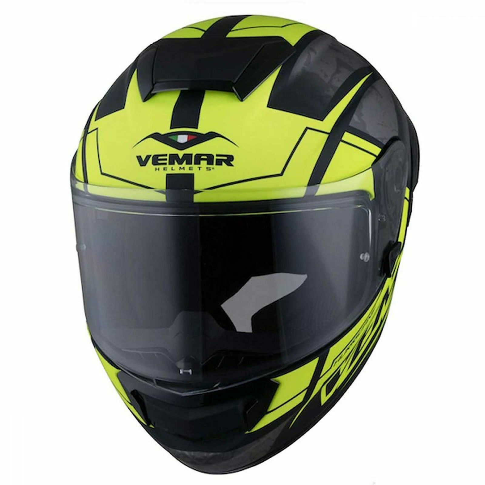 Vemar Hurricane Claw Motorcycle Full Face Helmet - Matt Silver / Fluo Yellow