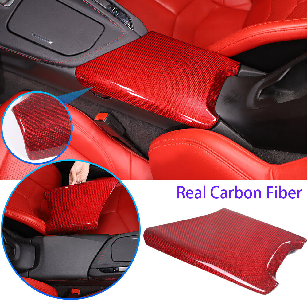 Red Real Carbon Fiber Center Console Armrest Box Cover Trim For Corvette C8 20+