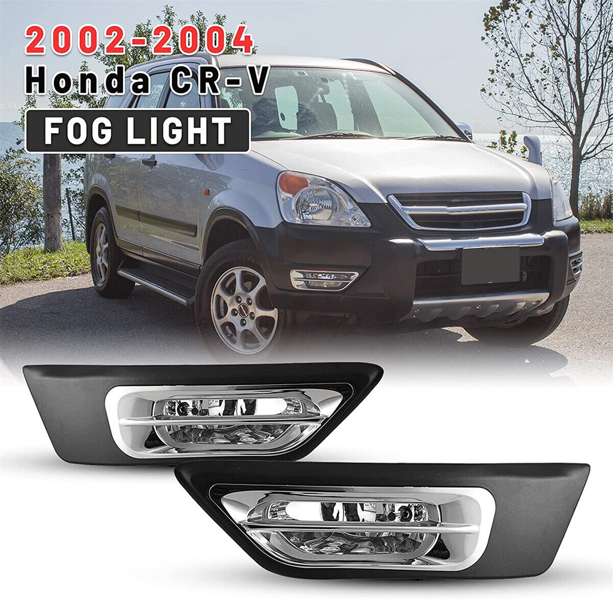 Fog Lights For 2002-2004 Honda CRV Clear Glass Lens Front Bumper Lamps w/Wiring