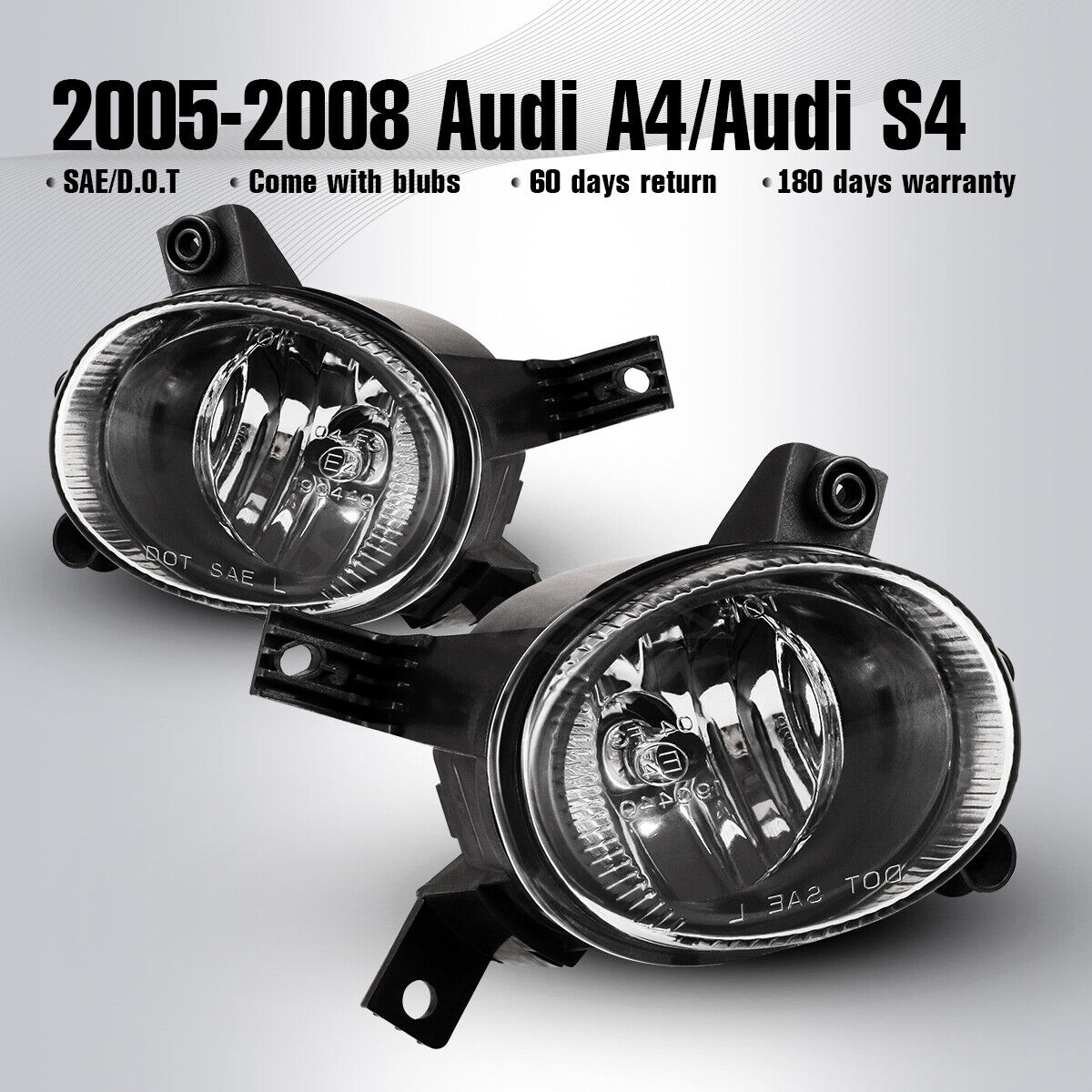 Fits 05-08 Audi A4 S4 Fog Lights Clear Lens Pair Bumper Lamp Wiring Kit Switch