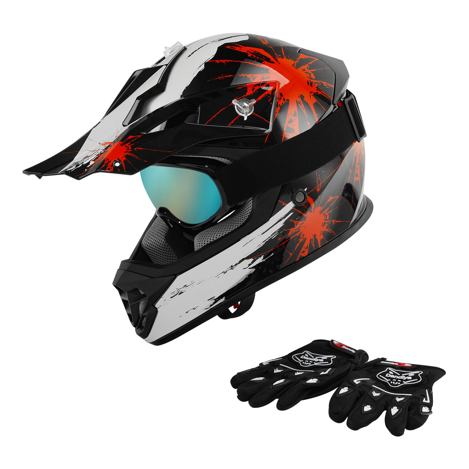 DOT Youth Kids Helmet ATV Dirt Bike Motorcycle Off Road Goggles Gloves S~XL