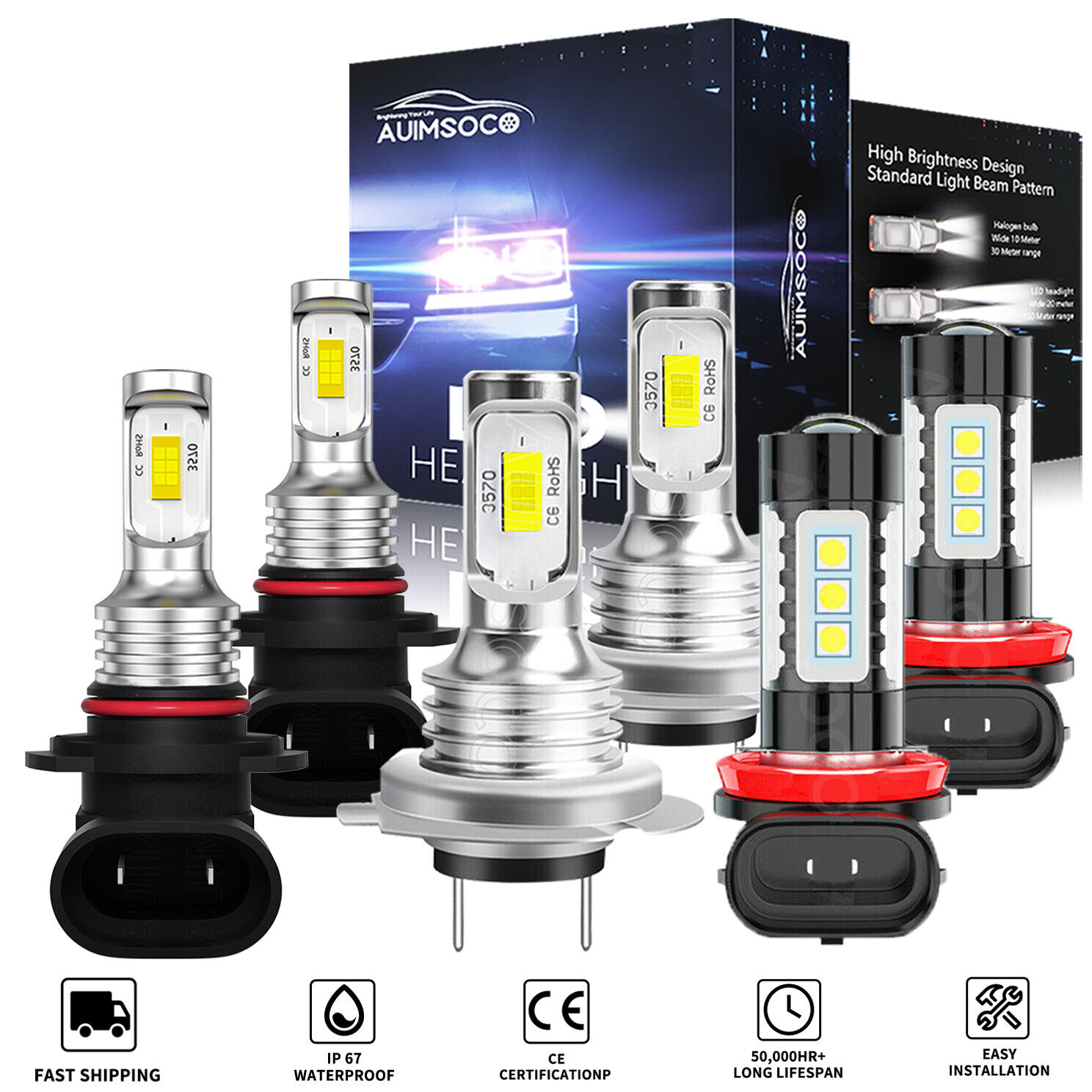 For Mitsubishi Outlander 2014-2020 6x White 6000K LED Headlight & Fog Light Bulb