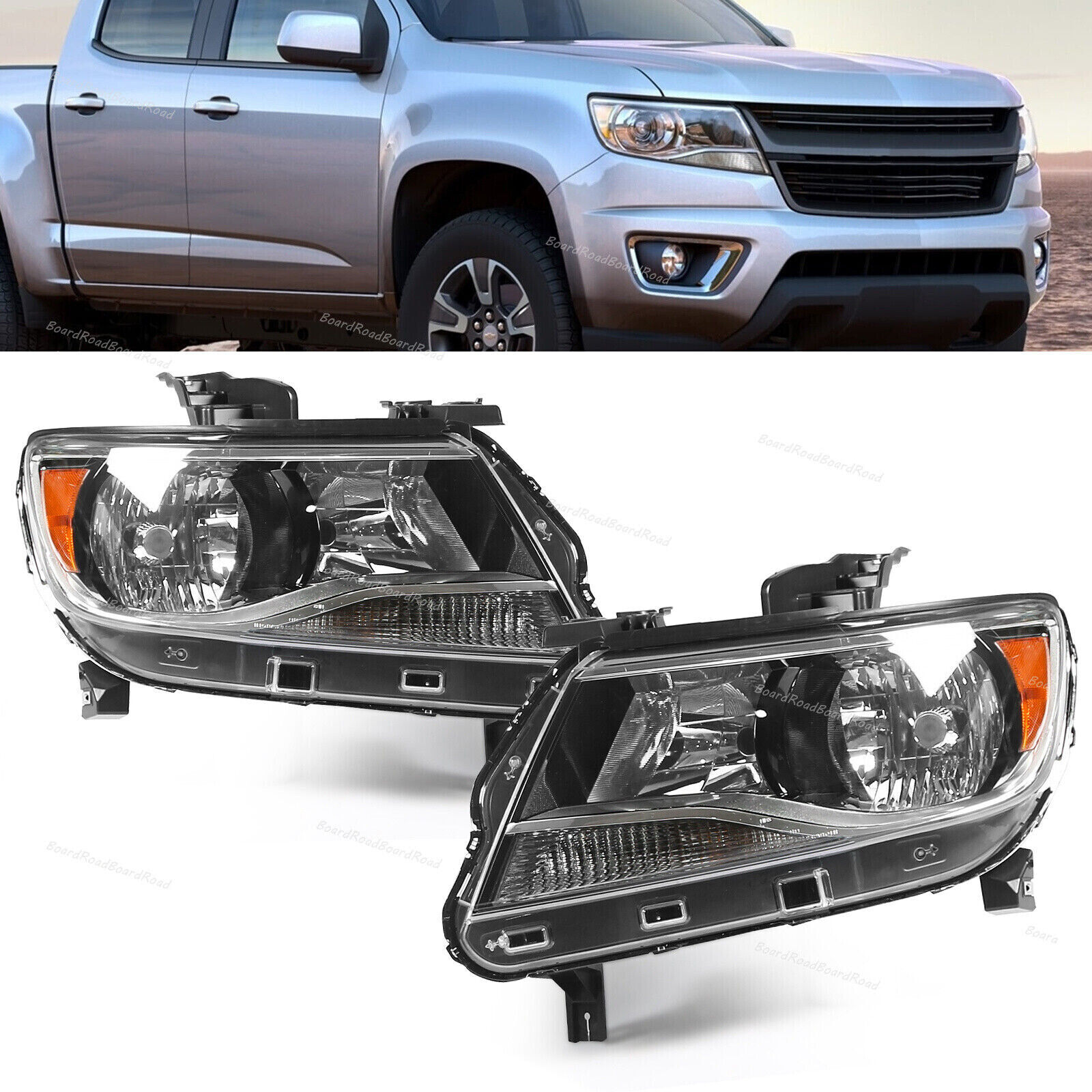 Pair Headlamps Fit For 15-22 Chevy Colorado Halogen Models L+R Side Headlights