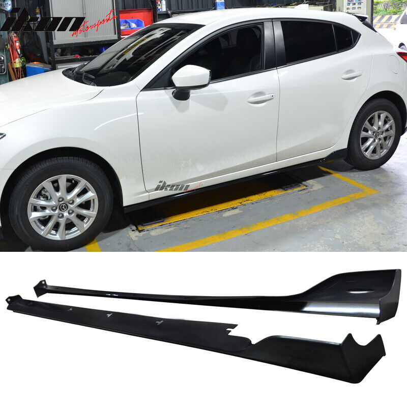 Fits 14-18 Mazda 3 4/5Dr MZ MS Style Side Skirt Extension Unpainted Black ABS