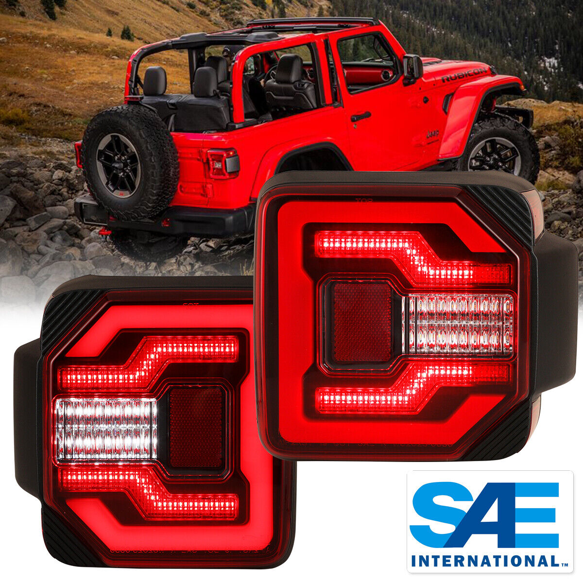 For 18-23 Jeep Wrangler JL JLU LED Tail Lights Sequential Turn Signal Red Lamps