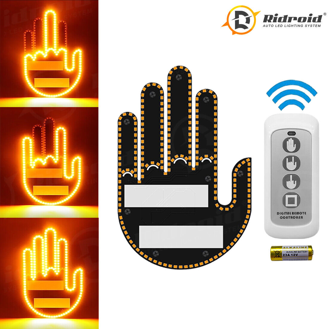 Finger Gesture Light with Remote Amber LED Car Back Window Funny Road Rage Signs